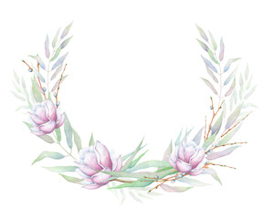 Watercolor floral wreath isolated on white background