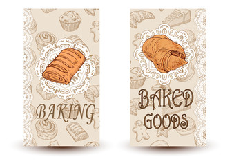 Vector hand drawn sketch bread posters set. Eco foods.Sketch illustration.Design elements in sketch style for confectionery and bakery shops.