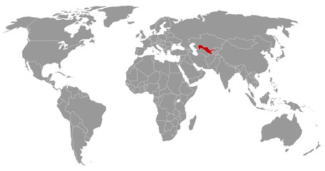 Fototapeta na wymiar Usbekistan auf der Weltkarte
