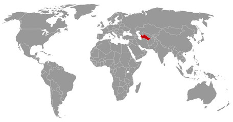 Fototapeta na wymiar Turkmenistan auf der Weltkarte