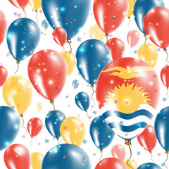 Kiribati Independence Day Seamless Pattern. Flying Rubber Balloons in Colors of the I-Kiribati Flag. Happy Kiribati Day Patriotic Card with Balloons, Stars and Sparkles.