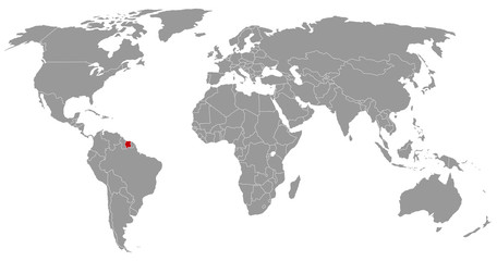 Fototapeta na wymiar Suriname auf der Weltkarte