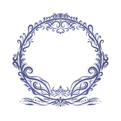 Elegant lilac round frame, painted lines with swirls