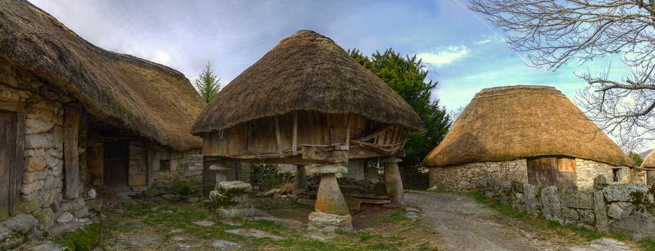 Pallozas old houses of the Galician mountain