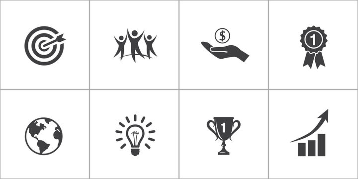 Vector icon set. Success in business or other