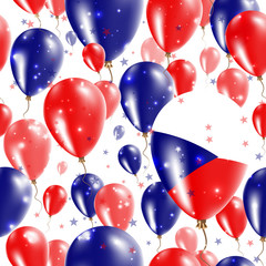 Czech Republic Independence Day Seamless Pattern. Flying Rubber Balloons in Colors of the Czech Flag. Happy Czech Republic Day Patriotic Card with Balloons, Stars and Sparkles.