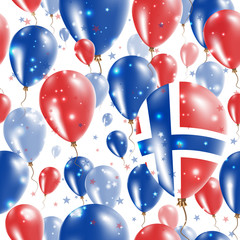 Bouvet Independence Day Seamless Pattern. Flying Rubber Balloons in Colors of the Bouvet Flag. Happy Bouvet Day Patriotic Card with Balloons, Stars and Sparkles.