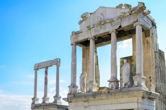 Pillars at ancient Roman theatre of Philippopolis, Plovdiv, Bulgaria
