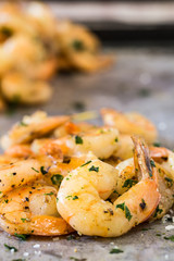 Shrimp Appetizer on Metal Pan Vertical