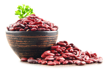 Composition with bowl of kidney bean isolated on white