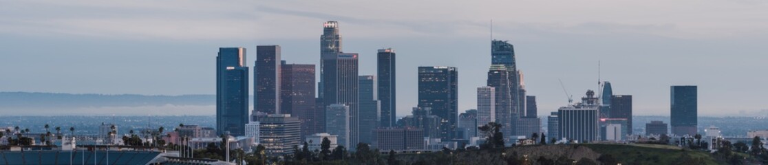 Fototapeta na wymiar Los Angeles downtown skyline sunset, California, USA
