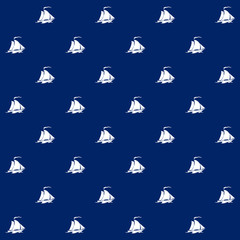 White Sailing Vessel on Blue Background, Seamless Marine Pattern, Travel and Tourism Concept , Vector Illustration