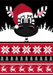 Cartoon Santa Hat Zebra Character