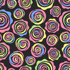 Seamless pattern with сolorful roses on blue background.Create gift packaging paper, scrapbook, fabric materials,holiday invites, birthday cards, party decorations, clothes, textile, web pages.