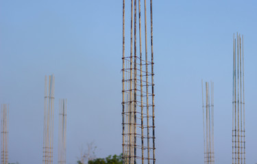 steels pylons forming the base of a new building project,building pillars   for building construction