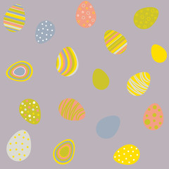 Abstract easter pattern made of colorful eggs on a gray background