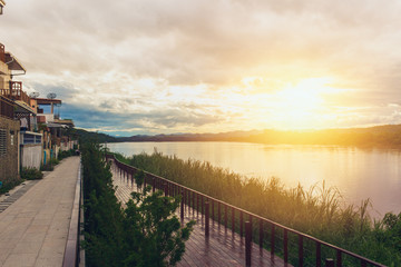 Sunset at the Mekong river of Chiang khan Loei, Thailand travel.