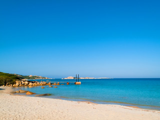 Wooden jetty at La Marmorata beach, near Santa Teresa di Gallura, Sassari; sardinia, Italy