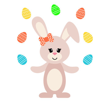 cartoon bunny girl with easter eggs