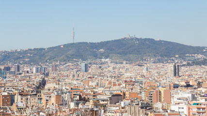 View of Barcelona city from Montjuic mountain