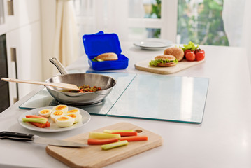 Tasty healthy food in cook room