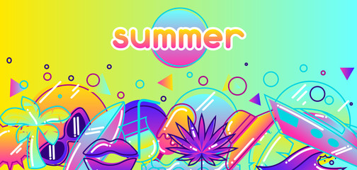 Fototapeta na wymiar Background with stylized summer objects. Abstract illustration in vibrant color