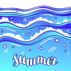 Summer at seaside. Stylized illustration of waves