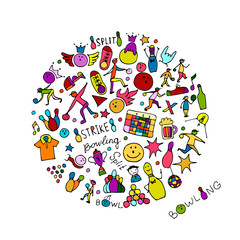 Bowling icons set, sketch for your design