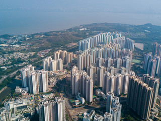Top view of skyline in Hong Kong city