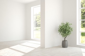 White empty room. Scandinavian interior design. 3D illustration