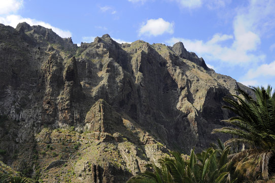 Natural ravine, volcanic cliffs and scarce vegetation in Masca, Tenerife, Canary Islands,