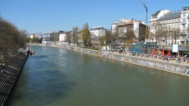 4K Pan over the Donaukanal, Vienna, Austria