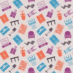 Furniture seamless color pattern. Background, illustration, vector, endless texture.