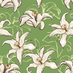 Seamless background wth lilies in retro style