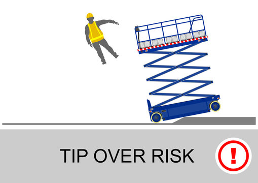 Scissor lift and elevated work platform safety tips. Flat vector.