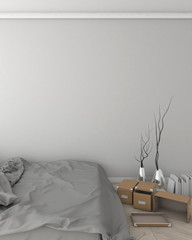 mock up bedroom hipster style interior background. 3d viz