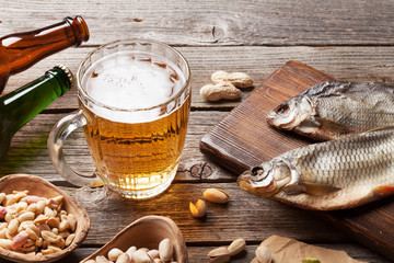 Lager beer mug and snacks