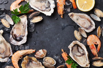 Fresh seafood on stone table