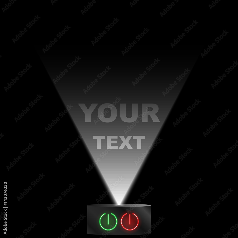 Poster a metallic black sensor with green and red buttons is turned on in the dark. a directed stream and a