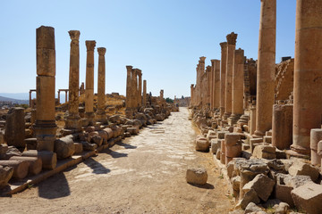 Road with columns in the ancient city of Jerash, Jordan