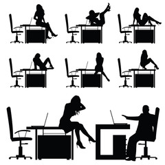 girl in the workplace posing on table silhouette