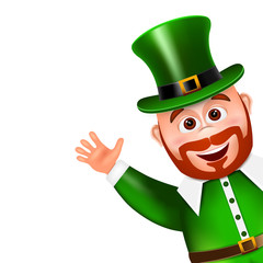 Leprechaun cartoon character peeking. Saint Patricks Day Card. V