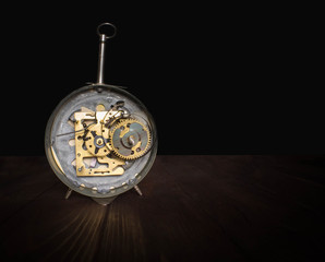 The shot of clockwork gears inside the watch