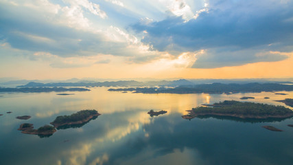 light through the sky to the lake