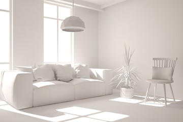 White room with sofa. Scandinavian interior design. 3D illustration
