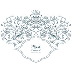 Vector illustration of a vintage floral ornament, frame. Ideal for invitations to a wedding, anniversary, greeting cards.