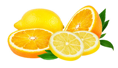     lemon and orange fruit isolated on white