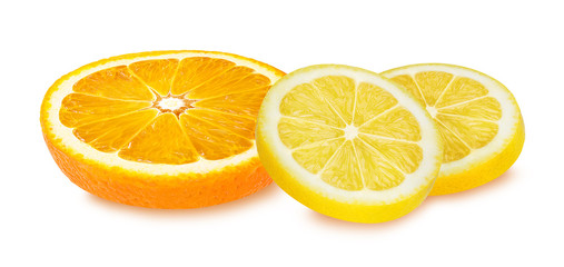     lemon and orange fruit isolated on white