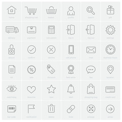 Thin line e-commerce and shopping website icon set with description