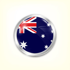 Round button national flag of Australia with the reflection of light and shadow. Icon country. Realistic vector illustration.